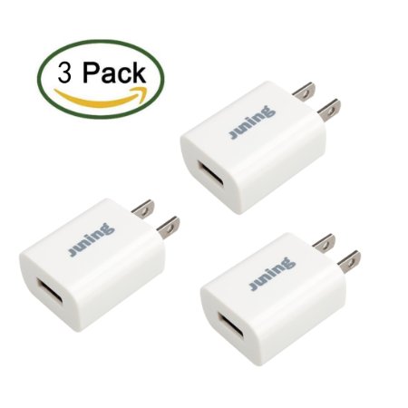 JUNINGTM 3 Pack Universal Travel Home USB 1 Port Charger 5V 1A ACDC Power Wall Adapter Plug for iPhone 66S Plus 455S Ipad Mini Ipod Touch Samsung Galaxy and Most Android Phones