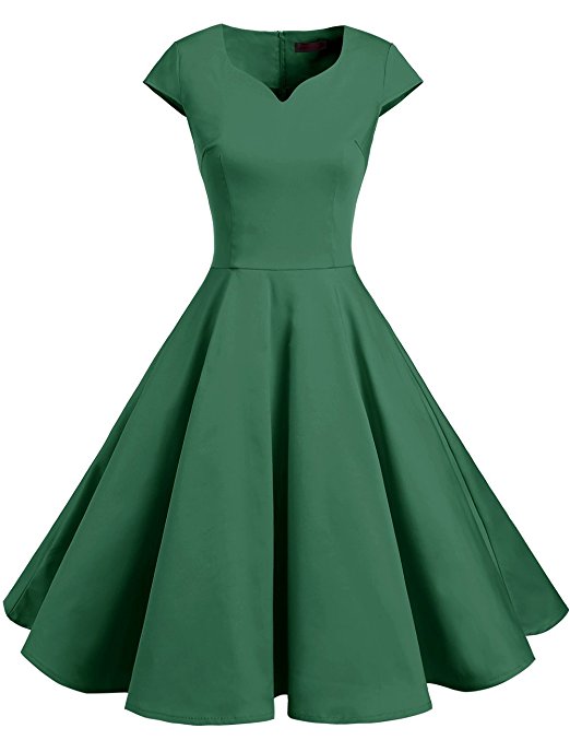 DRESSTELLS Retro 1950s Cocktail Dresses Vintage Swing Dress With Cap-Sleeves