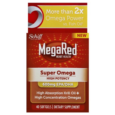 MegaRed Super Omega 3 Krill Oil-High Absorption 100% Pure Antarctic Krill Oil-600mg EPA/DHA-Optimal Combination of Omega 3 Fatty Acids-40 Softgels