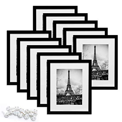 upsimples 8x10 Picture Frame with Mat Set of 10,Black Picture Frames Matted to 5x7 for Wall or Tabletop Display,Gallery Wall Frame Collage