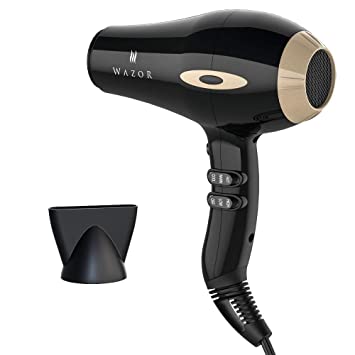 Wazor 1875W Professional Negative Ionic Hair Dryer,AC Motor Low Noise Blow Dryer With Concentrator 2 Speeds 3 Heat Settings Cool Shut Button Light Weight