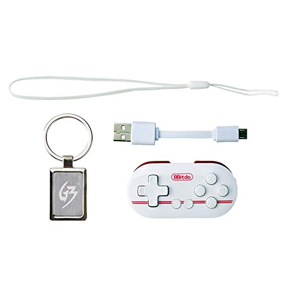 Gam3Gear Palm Pocket Size 8Bitdo Zero Wireless Gamepad Controller Shutter for Android iOS Windows Mac White Red with Gam3Gear Keychain
