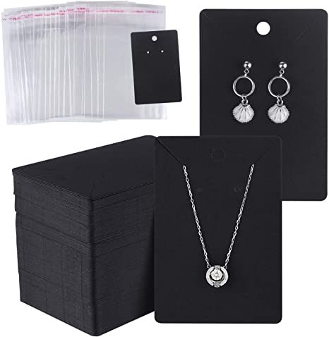 MIAHART 150 Set Earring Display Card with 150 Pcs Self-Seal Bags, Earring Holder Card for Selling DIY Ear Studs, Earrings and Jewelry Display (Black)