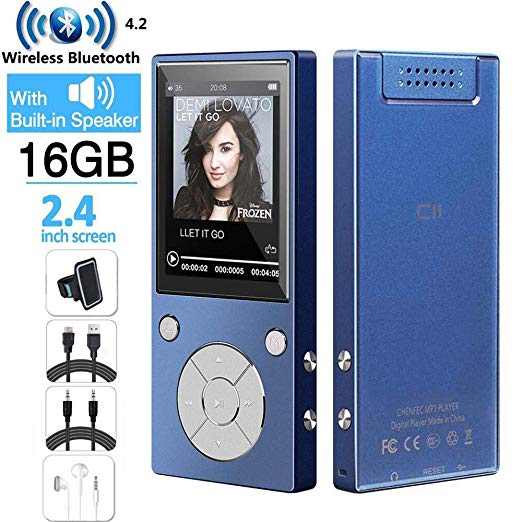 HONGYU Portable 16GB MP3 Player with Bluetooth 2.4 Inch Screen,Lossless Metal Bluetooth Music Players with Speaker FM Radio/Voice Recorder (Blue)