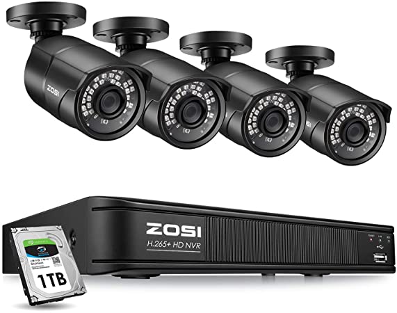 ZOSI H.265  5MP PoE Home Security Camera System Outdoor Indoor, 8CH Ultra HD NVR, 4X 5MP Weatherproof PoE IP Cameras, 120ft Night Vision, 1TB HDD for 24/7 Recording, Remote Control, Motion Detection