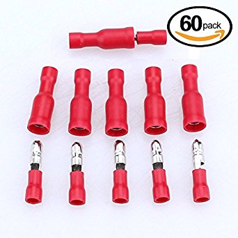 Glarks 60pcs 22-16 Gauge Female / Male Bullet Electrical Insulated Quick Splice Crimp Terminals Connectors