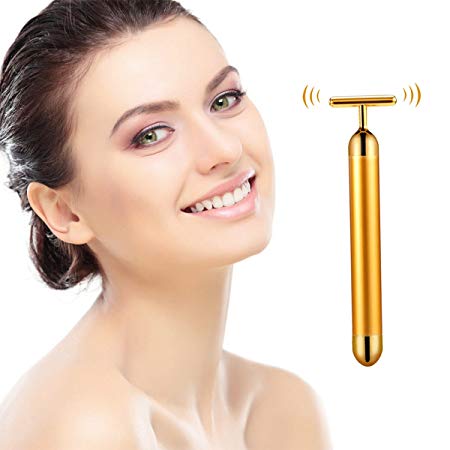 Beauty Bar 24k Golden Pulse Facial Massager T-Shape Pulse Sign Face Massage Tools for Sensitive Skin Face Pull Tight Firming Lift