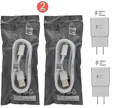 (2x Pack) Samsung Adaptive Fast Charger Wall Charger Galaxy Note 4 & Note Edge EP-TA20JWE with (2) 5FT Micro 2.0 Supper Fast USB