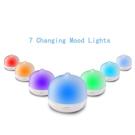 Essential Oil Diffuser 500ml Ultrasonic Cool Mist, Ultrasonic Aroma Humidifier (Mist Control, Waterless Auto Shut-Off, 7 Color LED Lights)