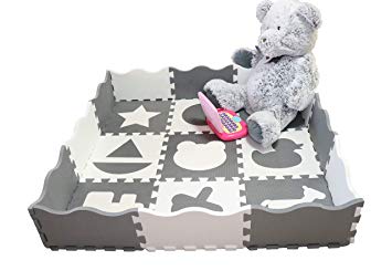 Wee Giggles Play Mats for Infants | Non Toxic Foam Play Mat with Fence | Infant Floor Mat for Tummy Time | 48"x48" | Gray and White