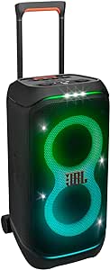 JBL PartyBox Stage 320 - Portable Party Speaker with Telescopic Handle & Wide, Sturdy Wheels, Powerful Pro Sound, Futuristic lightshow, Up to 18 Hours of Play time, Splash Proof (Black)