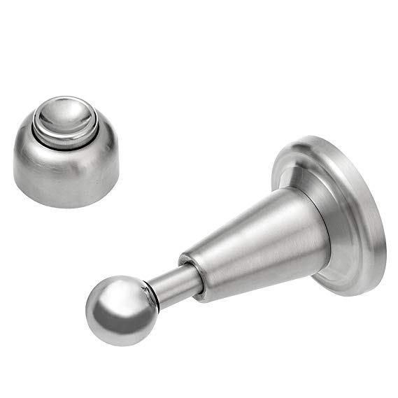 Lizavo DS-002 Stainless Steel Soft-Catch Magnetic Door Stop in Brushed Satin Nickel, Wall Mount-2 Pack