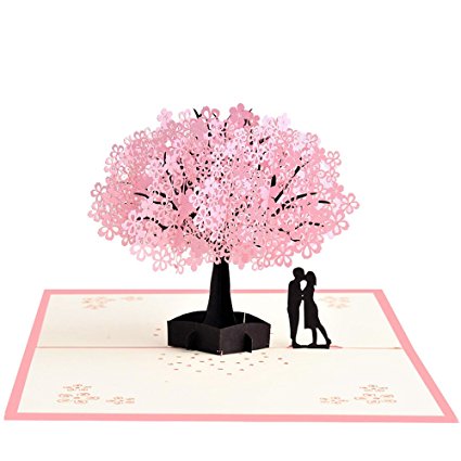 Handmade Pop Up Romantic Birthday, Anniversary, Dating Card for Husband, Wife, Boyfriend, Girlfriend - Cherry Blossom Tree with Couples