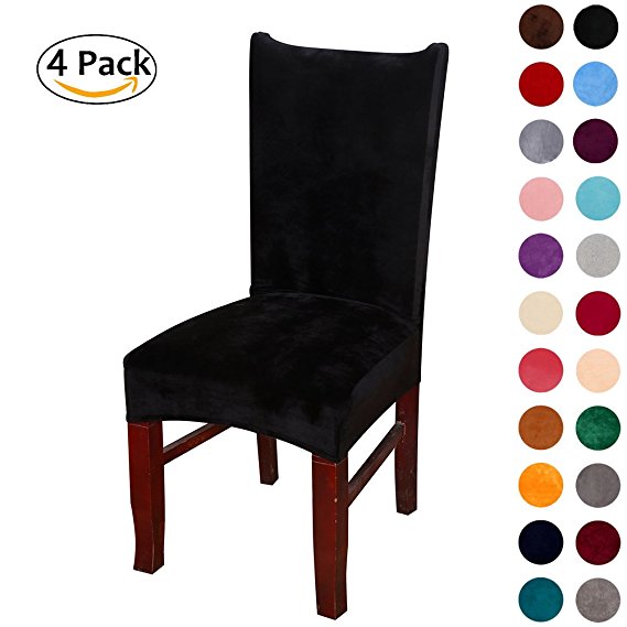 Colorxy Velvet Spandex Fabric Stretch Dining Room Chair Slipcovers Home Decor Set of 4, Black
