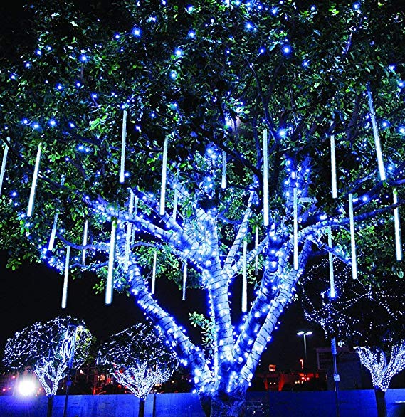 Amicool Meteor Shower Lights, Falling Rain Lights/Icicle Snow String Lights 30cm 8 Tubes 144 Waterproof LEDs Wedding Party Holiday Christmas Decorations(Blue)