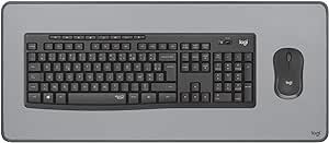 Logitech MK295 Souris Clavier sans Fil, Souris sans Fil Noire, Clavier AZERTY Français, Récepteur USB Unifying   Logitech Desk Mat, Large Tapis de Bureau, sous-Main Gris, pour Le Télé-Travail