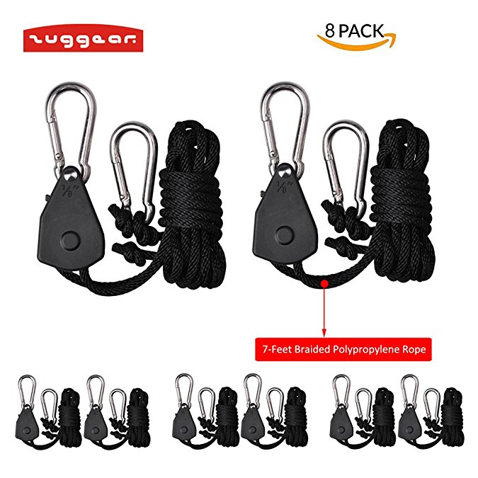 4 Pairs 1/8 Inch Heavy Duty Rope Ratchet Hangers, Zuggear Light Ratchets, Indoor Gardening Ratchet Ropes for Carbon Filters, Ventilation Equipment Pulley System Rope Clip Hangers