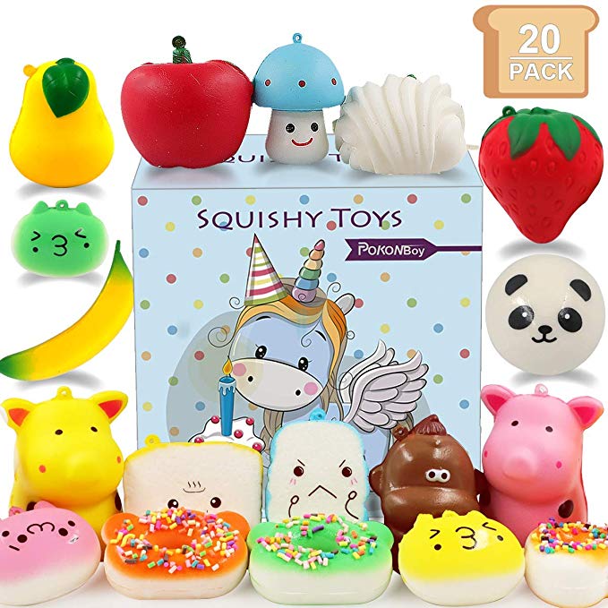 POKONBOY Mini Squishies Squishy Toys - 20 Pack Mini Cute Cream Scented Food Squishies Slow Rising for Kids Easter Egg Fillers Stress Relief Squishy Toys Party Favors (Keychain Included)