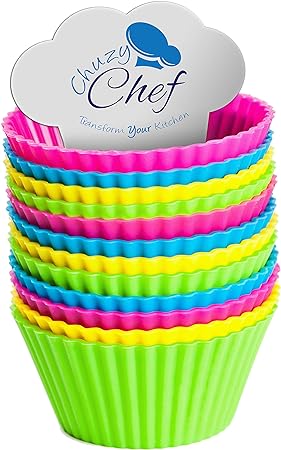Reusable Silicone Cupcake Baking Cups - Assorted Colors Silicone Bakeware Mini Cupcake Mold Holders Liners Baking Supplies Set 12 Pieces Container Muffins Liner by Chuzy Chef