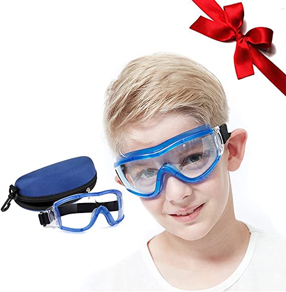 COMLZD Kids Safety Glasses Children Goggles Eye Protective Anti Fog Full Clear Lab Dustproof Windproof Playing Unisex Boys Girls For Outdoor Sport With Glasses Case.