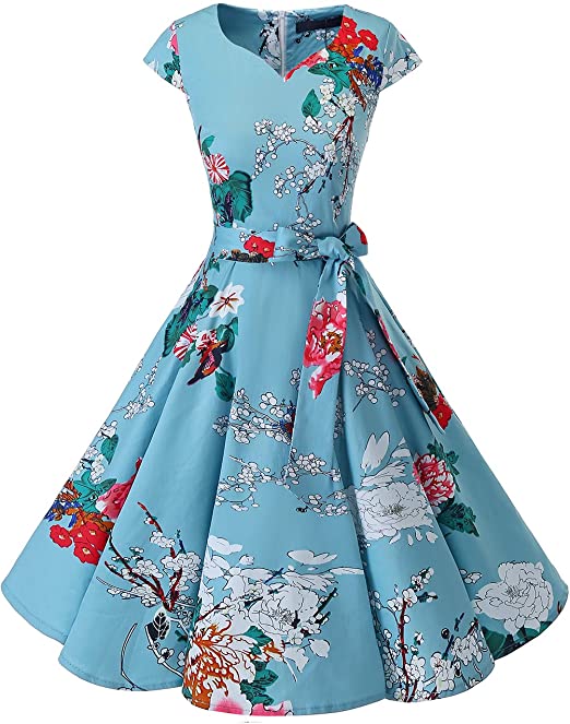 DRESSTELLS Women's Vintage Tea Dress Prom Swing Cocktail Party Dress with Cap-Sleeves