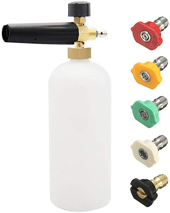 Adjustable Foam Cannon for Car Floor Deck Windows Cleaning, 33 fl. oz (1Liter) Bottle Snow Foam Lance with 1/4'' Quick Connector