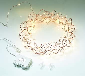 Northpoint LED Licht Kranz 30cm Ø Rosegold drahtgeflecht mit warmweißer LED Beleuchtung mit Batterien und integriertem Timer