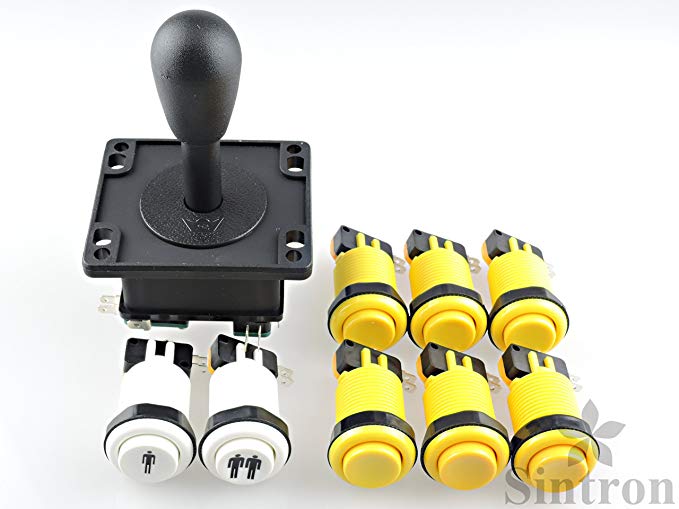 [Sintron] Arcade Parts Bundles Kit with 1 Joystick, 8 Microswitch, 8 Push Buttons (1P 2P Buttons & 6pcs Yellow Buttons) for Arcade Video Game Multicade MAME Jamma Game (Yellow)