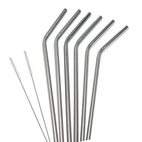 [6 2 Pack] Stainless Steel Drinking Straws Kapoo 18-Inch Stainless Drinking Straws Set with 2 Free Cleaning Brush for Yeti,RTIC,SIC or Other Brand Tumblers[1 Year Warranty]
