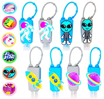 KINIA 8 Pack Empty SPACE Kids Hand Sanitizer Travel Size Holder Keychain Carriers ~ 8-1 fl oz Flip Cap Reusable Portable Empty Bottles (8-Variety Pack SPACE)