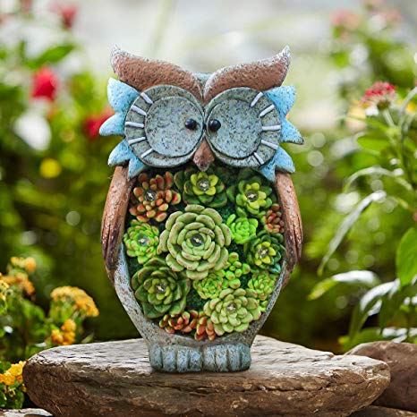 Owl Figurine Lawn Ornaments - Solar Powered LED Outdoor Lights Resin Garden Statue for Yard Decorations, 10.5" x 6", Housewarming Gift