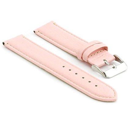 StrapsCo Pink Pebbled Leather Watch Strap with White Contour Stitching size 16mm