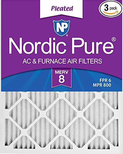 Nordic Pure 20x24x1 MERV 8 Pleated AC Furnace Air Filters, 3 PACK