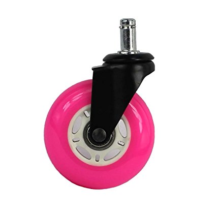 8T8 Rollerblade Office Chair Caster Wheels Replacement - Heavy Duty Universal Size Safe for Hardwood Carpet Floors - 3" 5 Set (White Pink)