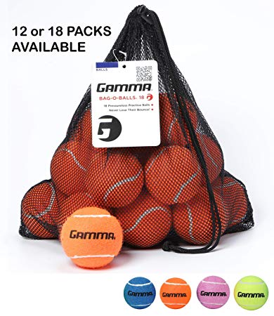 Gamma Bag of Pressureless Tennis Balls - Sturdy & Reuseable Mesh Bag with Drawstring for Easy Transport - Bag-O-Balls (12 and 18-Pack of Balls, Multiple Colors Available)