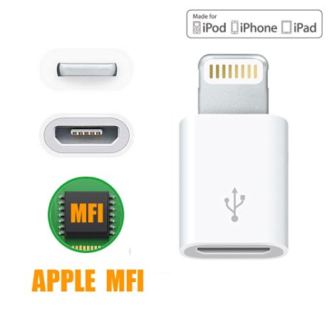 [Apple MFi Certified Chip] Smallelectric Micro USB to 8 Pin Lightning Adapter Converter for iPhone 5 6 6s plus iPad iPod cable, Compatible with Apple iOS all versions