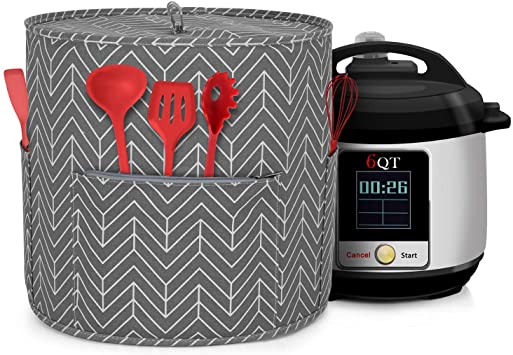Yarwo Dust Cover for 6 qt Instant Pot, Cotton Canvas Cover with Pockets and Top Handle for 6 Quart Pressure Cooker and Kitchen Tools, Chevron