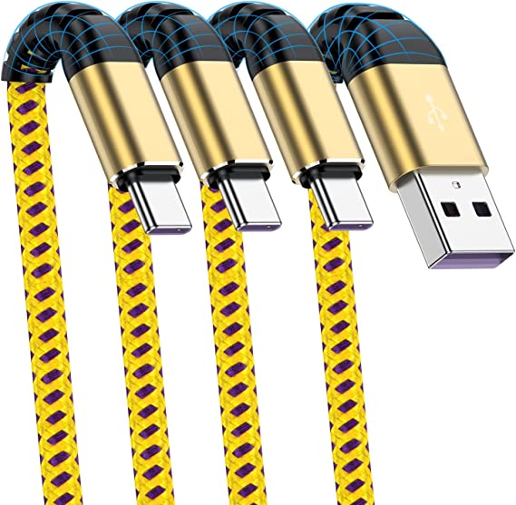 Cabepow USB A to Type C Cable, [3Pack] 3Ft Fast Charging 3 Feet USB Type C Cord for Samsung Galaxy A10/A20/A51/S10/S9/S8, 6 Foot Type C Charger Premium Nylon Braided USB Cable -Yellow