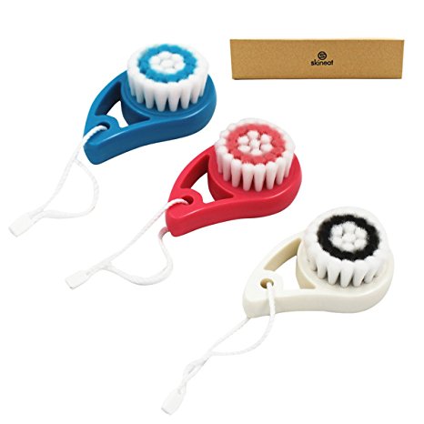 skineat Facial Cleansing Brush And Bodys Soft Red White And Blue Small Set of 3 Pack