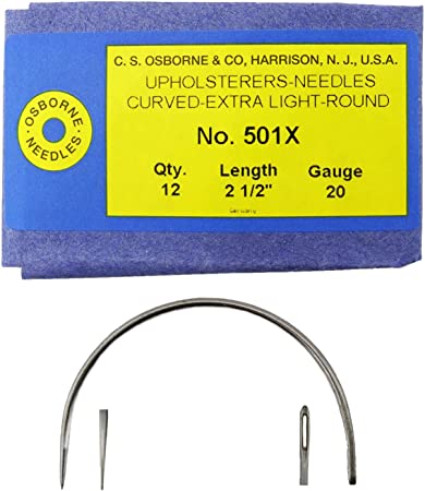 C.S. Osborne Pack of 12 Curved Needles Extra Light #501X Size 2-1/2" Made in USA