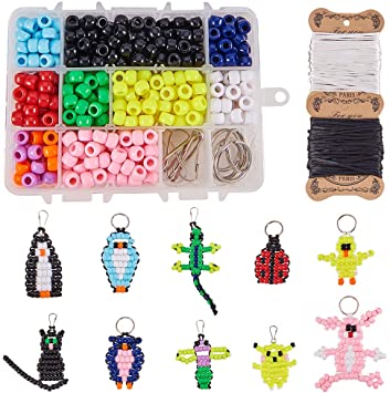 SUNNYCLUE 1 Box DIY 10PCS Bead Pets Kit 8mm Pony Beads Assortment Box Set with Keyring & Lanyard Clips, Instruction