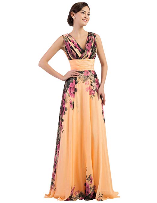 GRACE KARIN Floral Print Graceful Chiffon Prom Dress for Women (Multi-Colored)