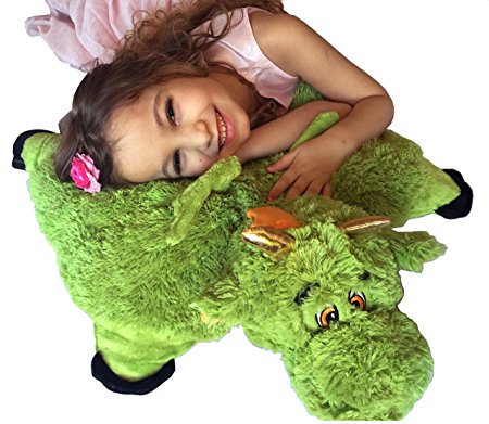 Green Dragon Zoopurr Pets 2-in-1 Stuffed Animal and Pillow Large 19" with Embroidered Eyes