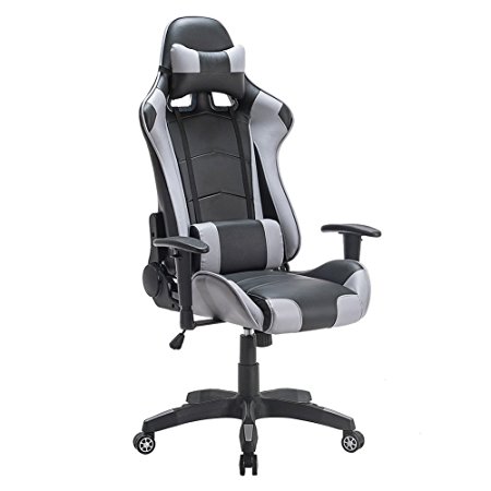 Desk Chair,IntimaTe WM Heart Racing Gaming Style PU Leather Swivel Office Chair Recliner Executive Computer Task Chair - Grey