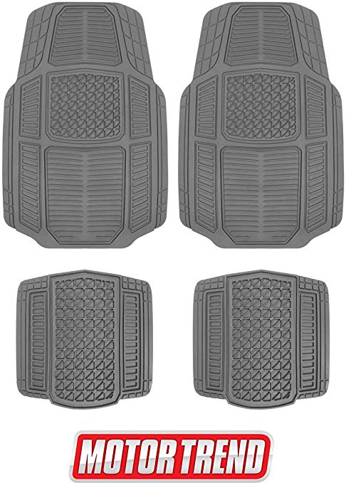 Motor Trend MT-824 Gray Armor-Tech All Weather Floor Mats, 4 Piece Set – Waterproof, Heavy-Duty Front & Rear Rubber Liners for Car, Truck, SUV & Van