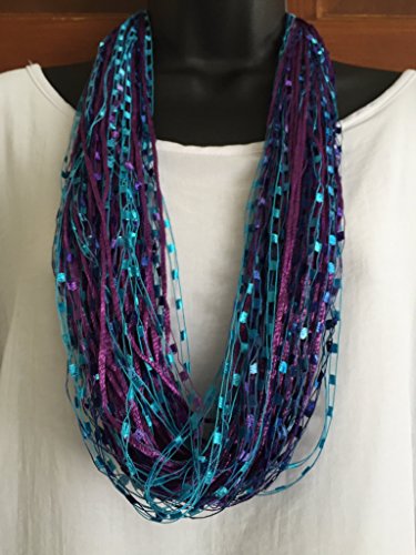 Trellis Ladder Necklace Purple and Turquoise Unique Accessories Strands Trendy Fashion Metallic yarn Magnetic clasp
