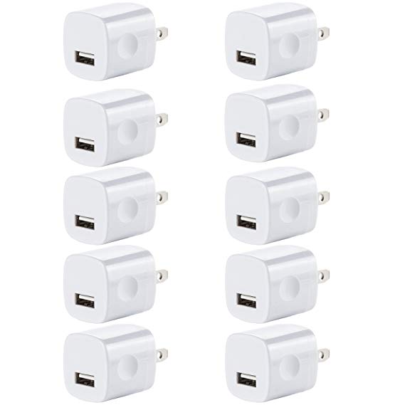 USB Wall Charger, Charger Adapter, FREEDOMTECH 10-Pack 1Amp Single Port Quick Charger Plug Cube for iPhone 7/6S/6S Plus/6 Plus/6/5S/5, Samsung Galaxy S7/S6/S5 Edge, LG, HTC, Huawei, Moto, Kindle
