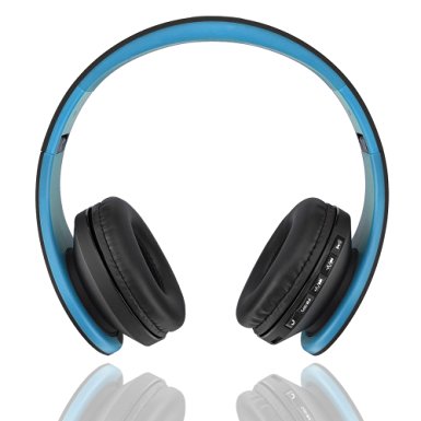 Sunvito 4 in 1 Foldable Bluetooth 3.0 Headphones Earphone with MP3 Player,FM Radio,Wired Headset with Microphone Over-ear Stereo Bass Headset for iPhone,Samsung,iPod,Andriod,Laptops,PC,Black Blue