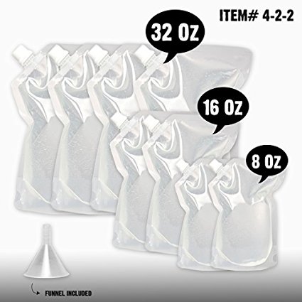 Concealable And Reusable Cruise Flask Kit - Sneak Alcohol Anywhere - 4 x 32 oz   2 x 16 oz   2 x 8 oz   1 funnel