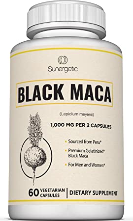 Premium Black Maca Capsules - 1,000mg of Black Maca Root per Serving - Gelatinized Black Maca Powder from Peru - Powerful Black Maca Supplement - 60 Vegetarian Capsules